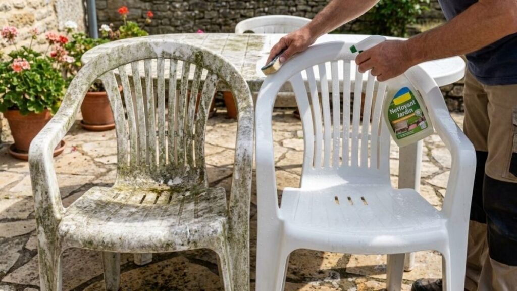 Leur salon de jardin en plastique était devenu jaune